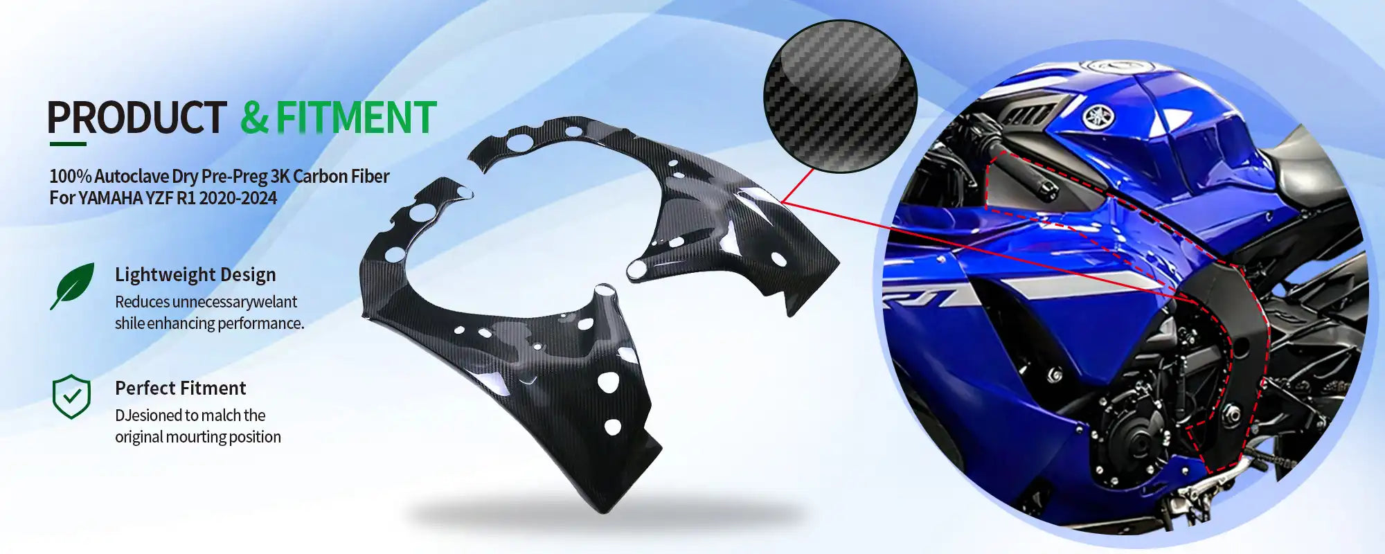 Carbon Fiber Frame Covers (Pair) for Yamaha YZF-R1 2020-2025 - 2x2 Twill Glossy