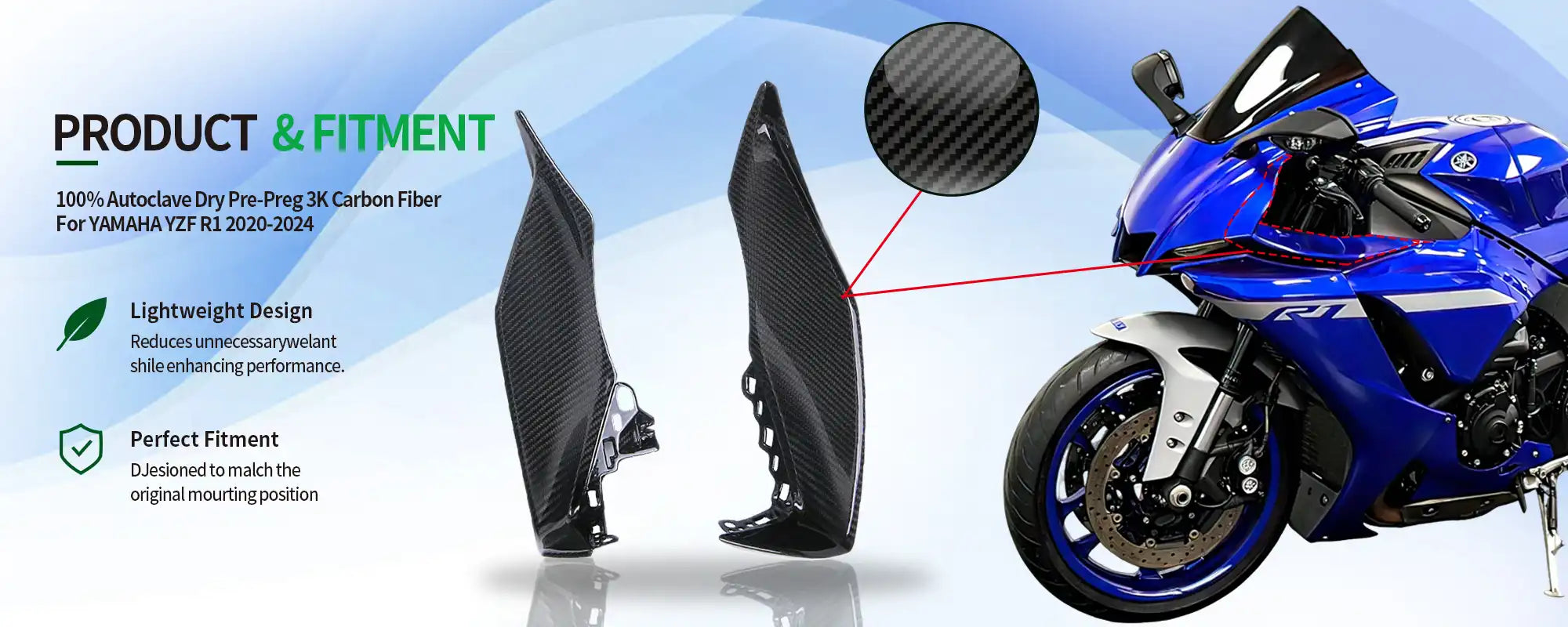 Carbon Fiber Air Intake Inner Side Covers (Pair) for Yamaha YZF-R1 2020-2025 - 2x2 Twill Glossy
