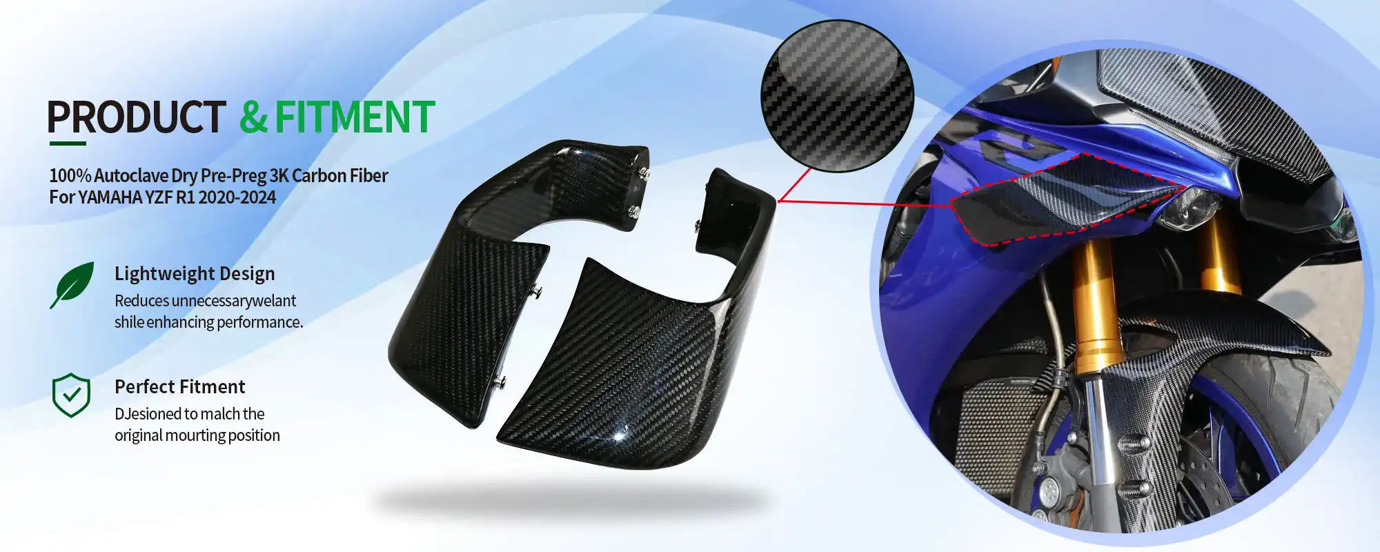 Carbon Fiber Front Fairing Winglets (Pair) for Yamaha YZF-R1 2020-2025 - 2x2 Twill Glossy