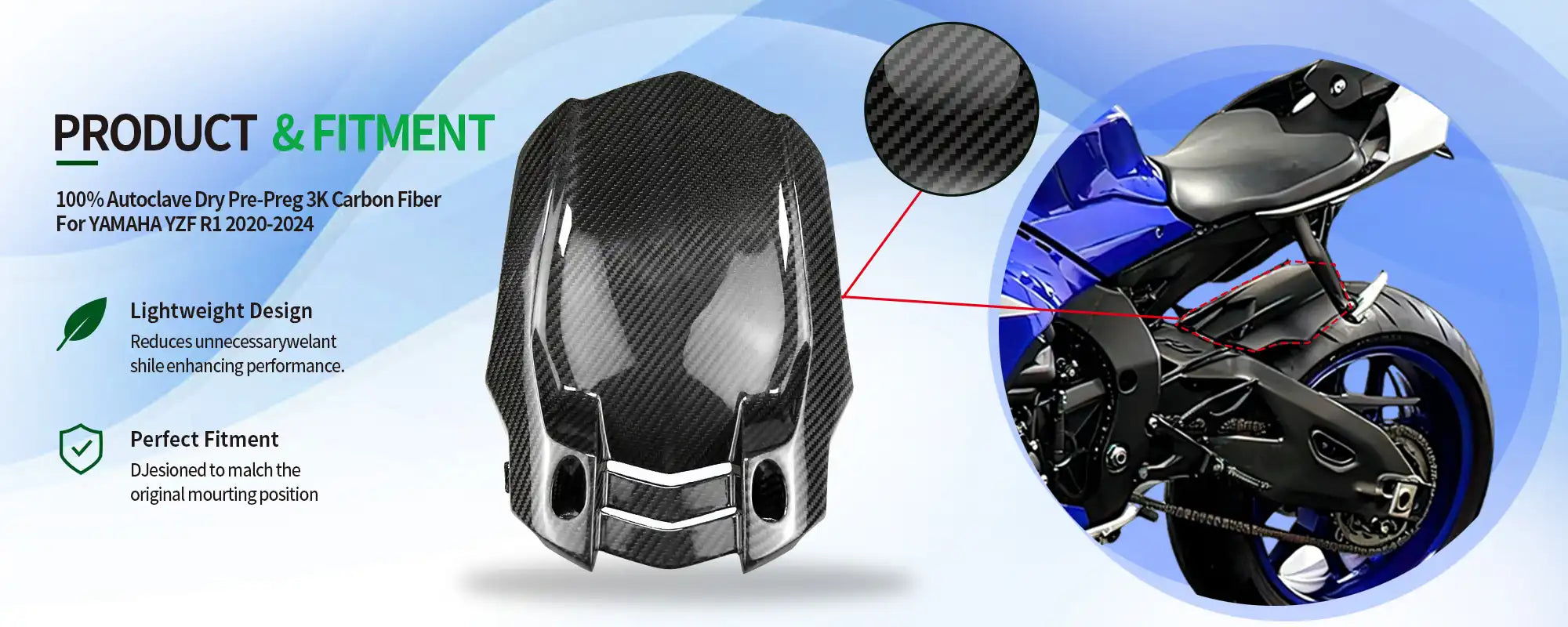 Carbon Fiber Rear Fender for Yamaha YZF-R1 2020-2025 - 2x2 Twill Glossy