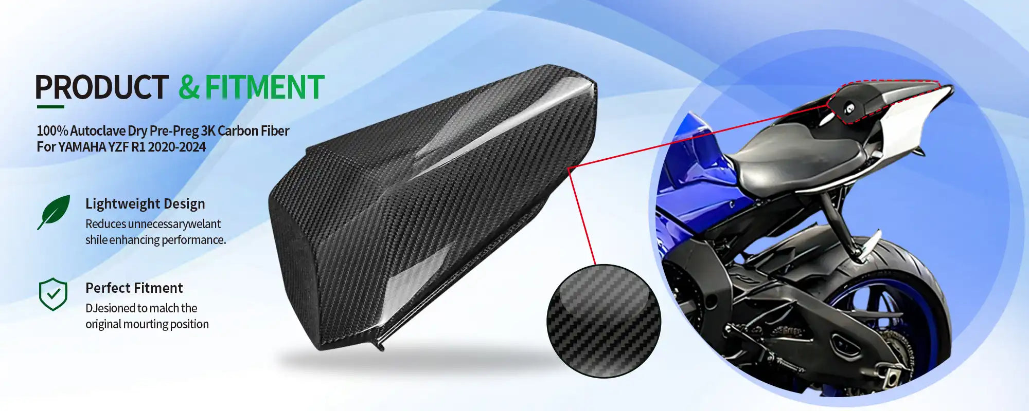 Carbon Fiber Rear Seat Cowl for Yamaha YZF-R1 2020-2025 - 2x2 Twill Glossy