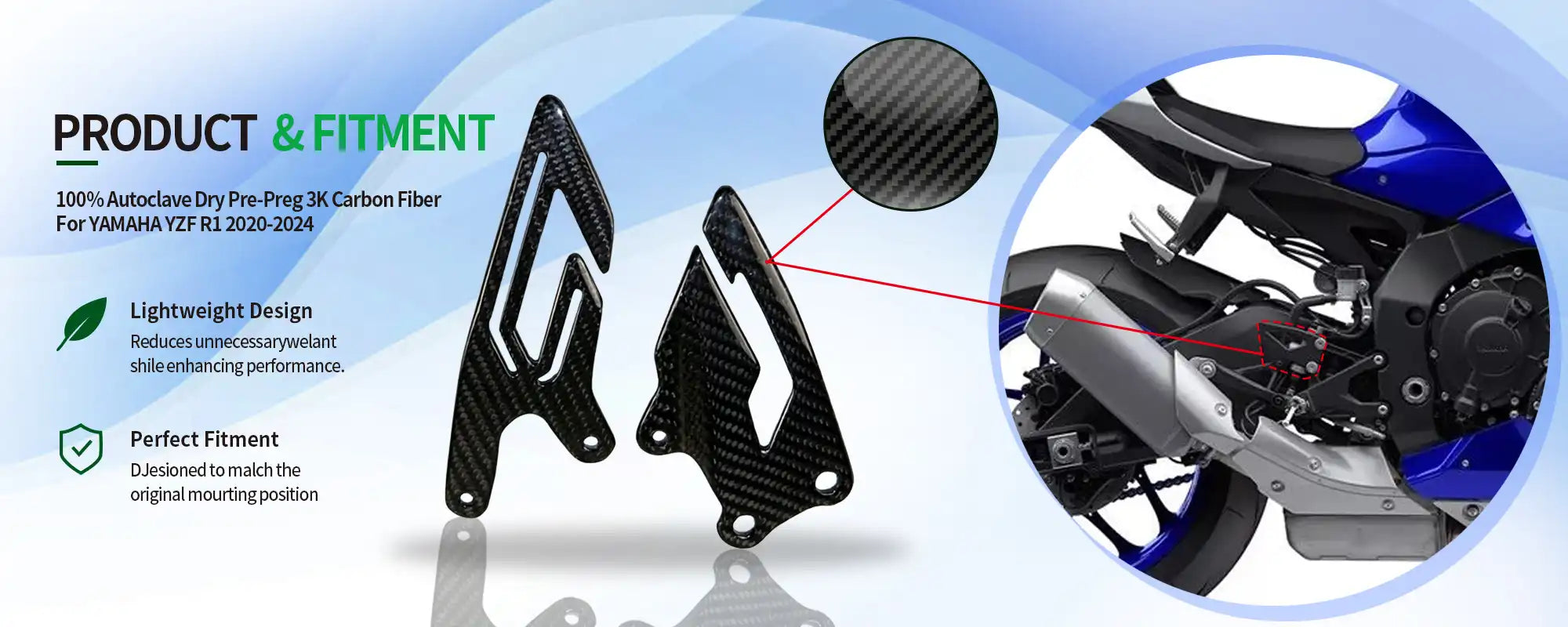 Carbon Fiber Heel Guards (Pair) for Yamaha YZF-R1 2015-2025 - 2x2 Twill Glossy