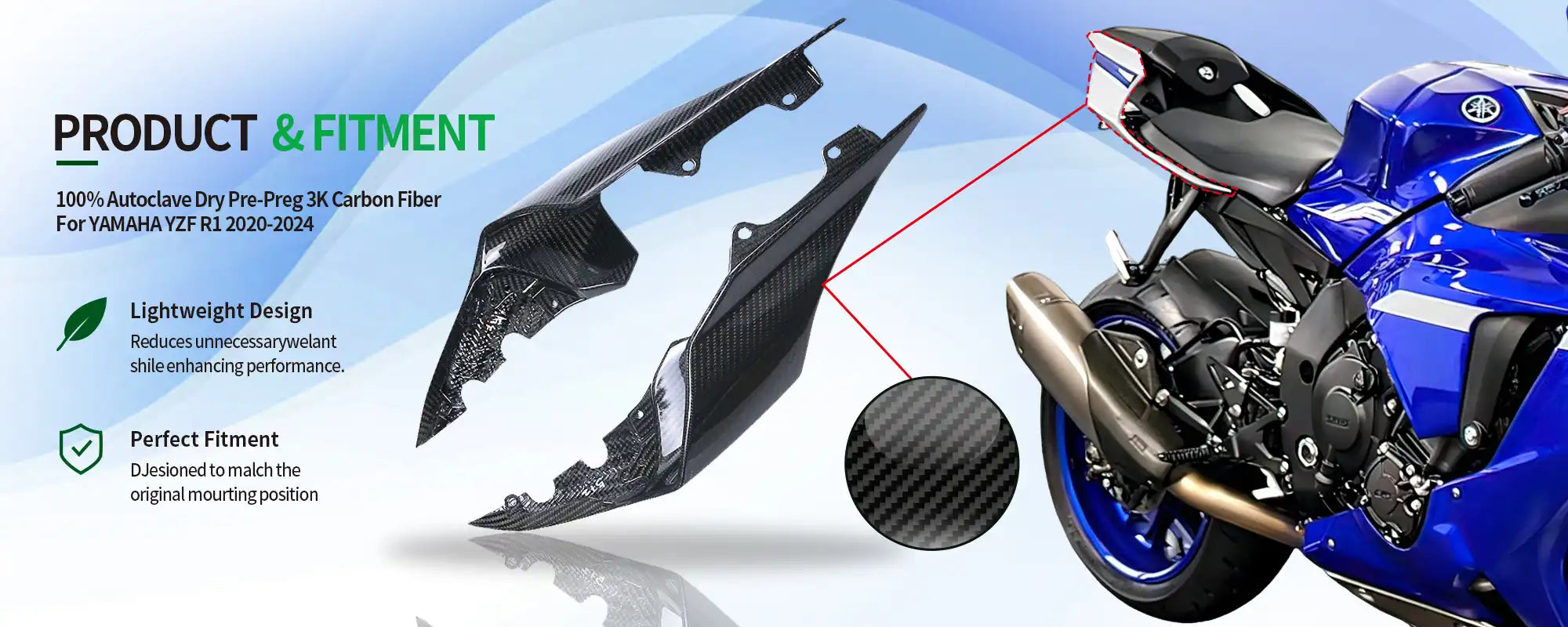 Carbon Fiber Rear Tail Section Fairings (Pair) for Yamaha YZF-R1 2020-2025 - 2x2 Twill Glossy