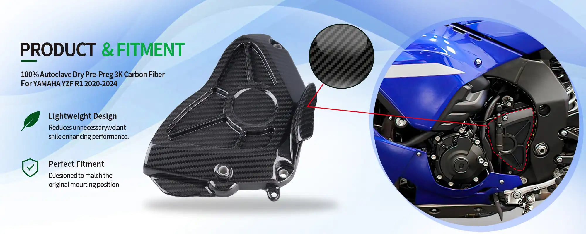 Carbon Fiber Sprocket Cover for Yamaha YZF-R1 2020-2025 - 2x2 Twill Glossy