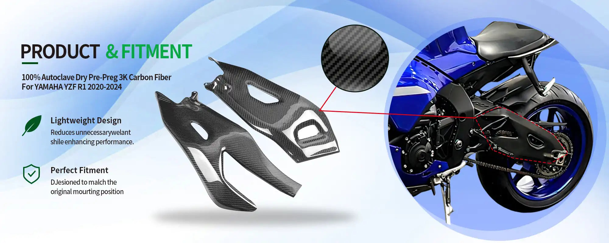 Carbon Fiber Rear Swingarm Covers (Pair) for Yamaha YZF-R1 2020-2025 - 2x2 Twill Glossy