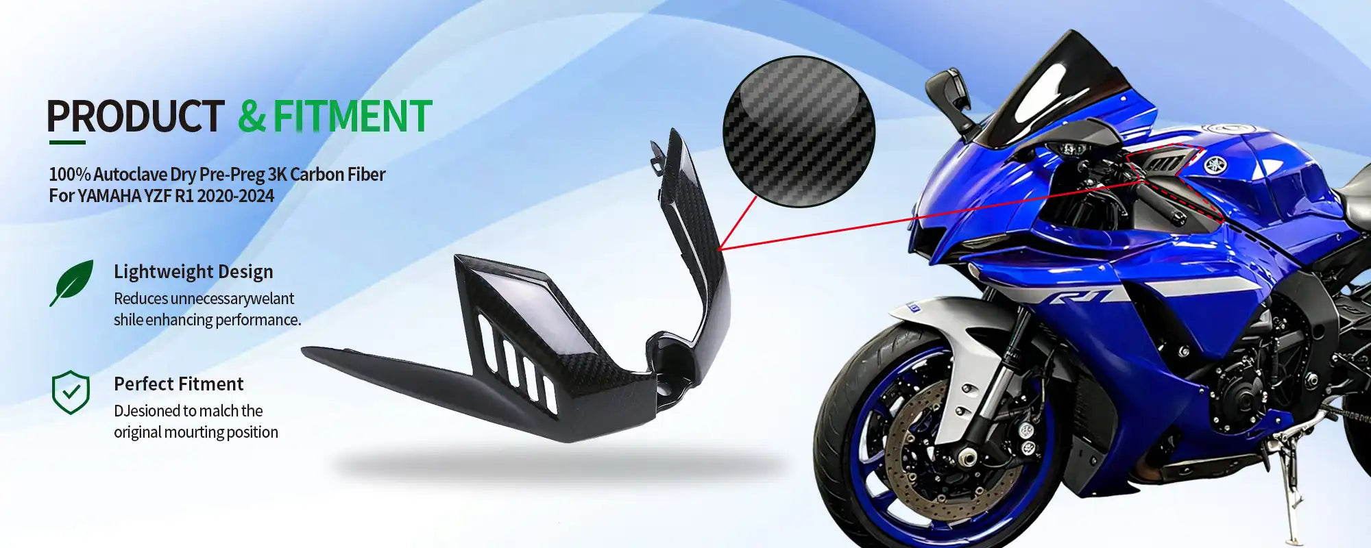Carbon Fiber Airbox Cover Front Piece for Yamaha YZF-R1 2020-2025 - 2x2 Twill Glossy (Front Fuel Tank Shroud)