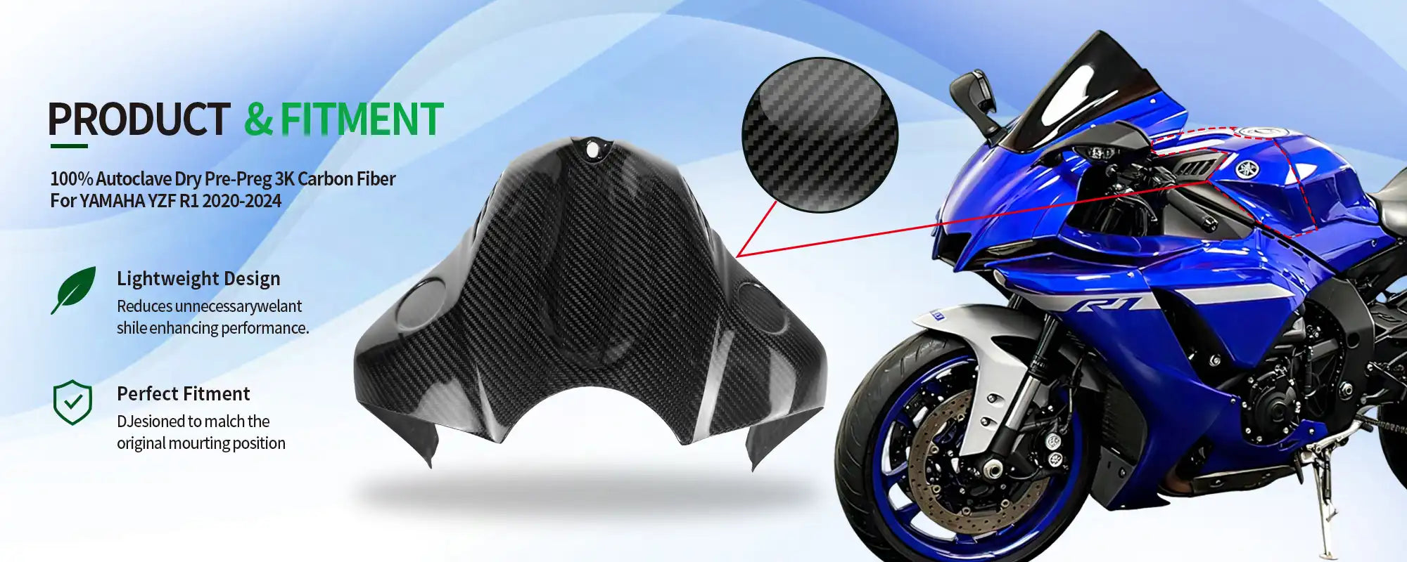 Carbon Fiber Front Tank Slider Cover for Yamaha YZF-R1 2020-2025 - 2x2 Twill Glossy
