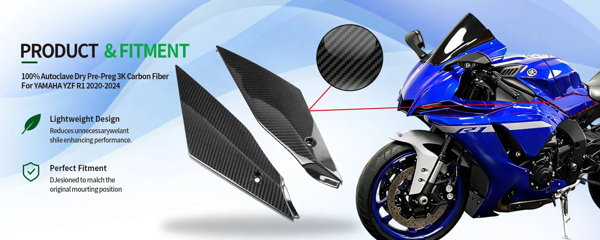 Carbon Fiber Lower Side Tank Panels (Pair) for Yamaha YZF-R1 2020-2025 - 2x2 Twill Glossy